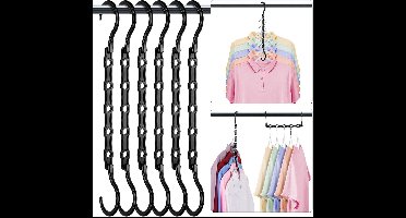 6-pack hanger organizer, ruimtebesparende hanger van kunststof, slimme magische kledinghanger, voor opbergruimte in de studentenkamer, appartement, studentenkamer essentials, zwart