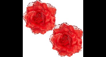 Rode roos haarbloem - 2x - Hawaii thema haarbloemen - Carnaval/verkleed artikelen