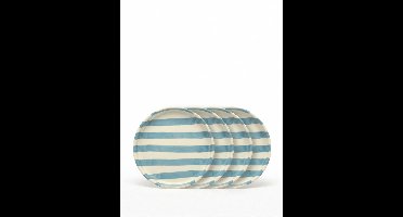 vtwonen - Borden - Gebaksbord - Strepen - Blauw - Set van 4 - Keramiek - 13cm
