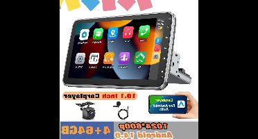 Autoradio – Autoradio Met Draaibaar Scherm – Single DIN Radio – Multimedia Systeem – Inbouw Radio – 10,1 Inch HD Touchscreen – Draadloze Carplay & Android Auto – AHD Achteruitrijcamera Met Microfoon