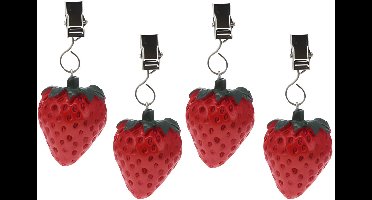 Excellent Houseware Tafelkleedgewichtjes/hangers - 4x - aardbei - kunststeen - rood