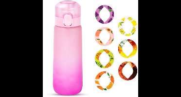 Sportwaterfles 750ml met 7 smaakpods en rietje – Roze met kleurverloop – Innovatieve geurwaterfles | 0% suiker, 0 calorieën | Lekvrij & herbruikbaar drinkfles voor fitness, reizen, school en dagelijks gebruik