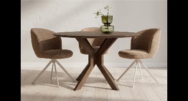 Eettafel Gemini rond Acacia 130 cm - Bruin - Japandi