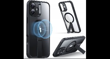 ESR Hoesje Geschikt voor Apple iPhone 16 - Compatibel met MagSafe - Boost Flickstand HaloLock - Back Cover met Standaard - Militaire Bescherming - Transparant Zwart