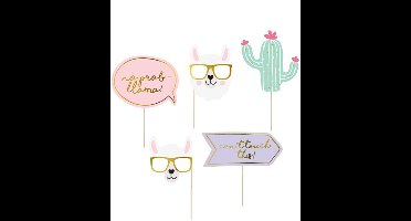 PARTYDECO - Pastel lama photobooth kit 5-delig voor verjaardagen