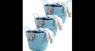Excellent Houseware Flexibele wasmand - 3x - blauw - 30 liter - kunststof - 54 x 37 cm - met handvatten