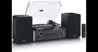 Lenco Platenspeler - MC-760BK HiFi-set met DAB+ FM en Internetradio – CD en Bluetooth - 2x 30W Speakers - Zwart