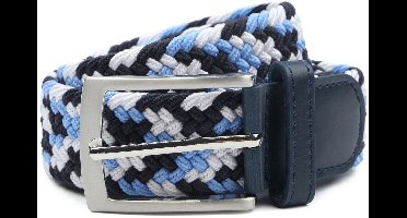 Suitable Geweven Riem Donkerblauw (navy) Blauw - Maat 95 - Dames en Heren - Elastisch gevlochten stretch riem - 3,5cm breed - Riem gevlochten