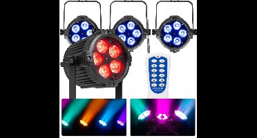 BeamZ set van 4 BWA65 Outdoor LED parren - IP65 Waterdicht - 5x 8W RGBW LED’s - Met afstandsbediening
