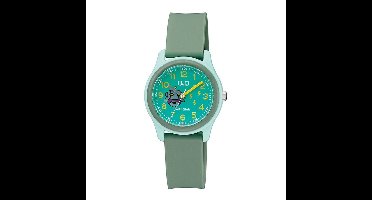 Q&Q VS59J006Y - Horloge - Sport - Analoog - Kinderen - Unisex - Plastic band - Rond - Kunststof - Cijfers - Dolfijn - Donkergroen - Lichtgroen - Geel - 10 ATM