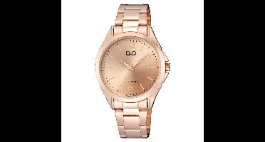 Q&Q C04A-016PY - Horloge - Polshorloge - Analoog - Dames - Vrouwen - Stalen band - Rond - Metaal - Cijfers - Strepen - Rosékleurig