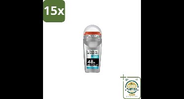 15 x L'Oréal Men Expert Deodorant Roller Fresh Extreme 50 ml - Grootverpakking - Anti-transpirant - Deodorant Roller - Ice Effect - Frisheid - Zweetbestrijding