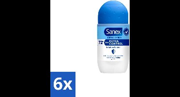 6 x Sanex Deodorant Roller Dermo Extra Control 53 ml - Anti-transpirant - Zweetvermindering - Huidbalans - Aluminiumchloride - Droge Oksels