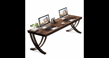 Van Elmont Bureau - Dubbel bureau voor twee personen met metalen frame - Computerbureau - Computertafel - Bureautafel voor Thuiskantoor - 70 x 200 x 75 cm - Bruin