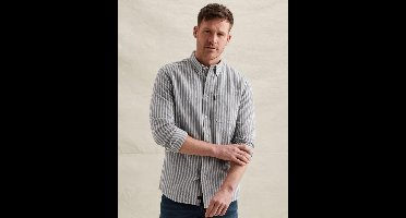 PME Legend Long Sleeve Shirt Cotton Linen Dobby Stripe Bijou Blue
