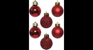 Decoris Kleine kerstballen - 14x stuks - rood - 3 cm - kunststof - onbreekbaar