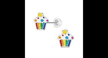 K3 - zilveren oorstekers - regenboog cupcake - 925 zilver - 6mm