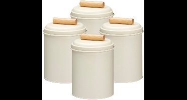 Excellent Houseware Voorraadpot / koekjes bewaarblik Bart - 4x - 14 x 20 cm - metaal - wit - keuken voorraadpotten