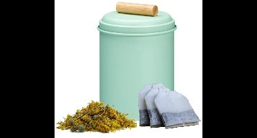 Excellent Houseware Thee bewaarblik - groen - metaal - 14 x 20 cm - theeblik - losse thee