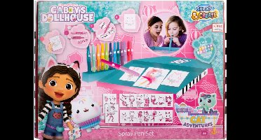 Gabby's Dollhouse - Spray Pen Set Desktop Box (GD23368) - Kleurstiften voor Kinderen - Tekenset met Gekleurde Blaas Pennen en Tekensjablonen