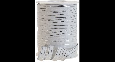 Krullint cadeaulint wit met zilveren strepen 10mm 250m