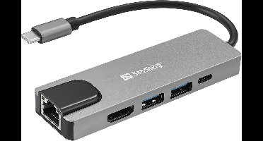 Sandberg - 336-99 - laptop dock & poortreplicator - Bedraad USB 3.2 Gen 1 (3.1 Gen 1) - Type-C - Zilver