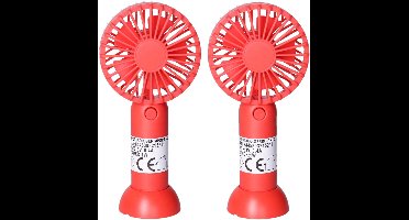 Gerimport Mini ventilator/handventilator - 2x - 8 x 5 x 16 cm - Rood - Verkoeling in zomer