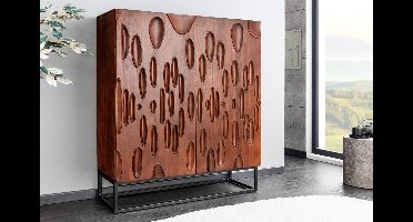 Massief Highboard DUNE 120cm Walnoot-Bruin Acaciahout 3D Design Zwart Metaal - 45598