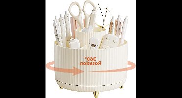 Zeynomax - Make-up organizer - 360 graden roterend - Cosmetica opbergsysteem voor oogschaduwkwasten en lippenstift - Geschikt voor kaptafel en slaapkamer - Crèmewit