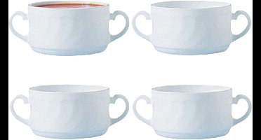 Luminarc Soepkommen Essential - 4x - wit - D9.5 x 6 cm - porselein - schaaltjes met oren - ontbijt/hapjes - stapelbaar