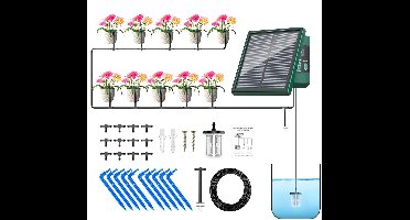 MMOBIEL Irrigatiesysteem op Zonne-energie – Automatisch Druppelbewateringssysteem – Slim, Waterbesparend Watergeefsysteem voor Binnen- en Buitenplanten met 10 Druppelaars en 10M Slang