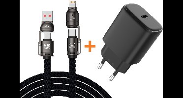 USB C Adapter - SnelladerUSB C Adapter - Snellader 25w- USB C Oplader - Adapter USB C Met 240W (1.5m) 4 in 1 kabel - Zwart