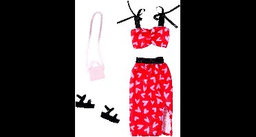 Barbie Kleding Outfit + Accessoires - Rode Jurk met Zwarte Schoenen en Handtas
