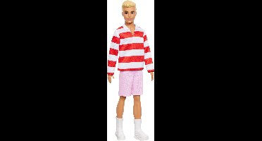 Barbie Fashionistas Ken Pop - Blond haar en rood-wit gestreepte polo