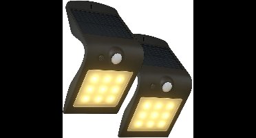 FlinQ Geisha 2-PACK - Solar Wandlamp Buiten - Buitenlamp op Zonne Energie met Bewegingssensor - LED Tuinverlichting met Dag en Nacht Sensor - Buitenverlichting - Zwart