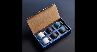 Keramische espressokopjes - geschikt voor koffie en thee - 6 stuks - zwart/blauw en wit - porselein - 3oz