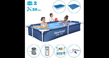 Bestway Rechthoekig Frame Zwembad - 221 x 150 x 43 cm - Blauw - Inclusief Accessoires