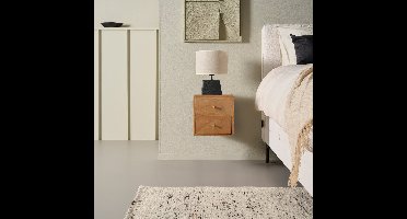 Zwevend Nachtkastje Borba - Mangohout - Lichtbruin - 30x30x30 cm (BxHxD) - 2 Lades - Kleur Tikamoon Walnut - Wandmontage