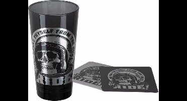 Harley-Davidson Skull Rider Hoog Glas met Bijbehorende Onderzetters