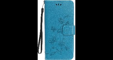 Shop4 - Samsung Galaxy Note 10 Hoesje - Wallet Case Bloemen Vlinder Blauw