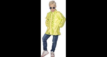 Wilbers & Wilbers - Jaren 80 & 90 Kostuum - Gele Ruchesblouse Satijn Foute Disco Kind - Geel - Maat 128 - Carnavalskleding - Verkleedkleding
