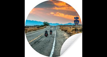 WallCircle - Muurstickers - Behangcirkel - Motor - Route 66 - Zonsondergang - ⌀ 30 cm - Muurcirkel - Zelfklevend - Ronde Behangsticker