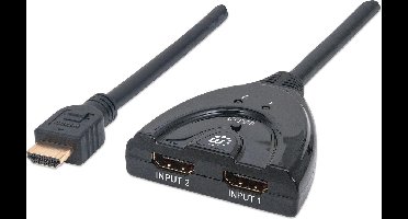 Manhattan 207416 HDMI-switch – 2 poorten – LED-weergave – 3D-weergave mogelijk – Vergulde connectoren – 1080 Pixel