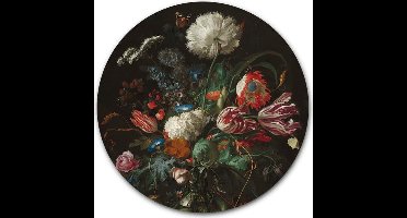 Ronde muursticker Vaas met Bloemen - WallCatcher | Jan Davidsz. de Heem | 100 cm behangsticker wandcirkel