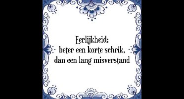 Tegeltje met Spreuk (Tegeltjeswijsheid): Eerlijkheid; beter een korte schrik, dan een lang misverstand + Kado verpakking & Plakhanger