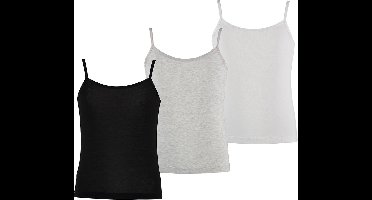 Apollo Meisjes Bamboe Singlet Hemden 3-Pack Zwart Grijs Wit Spaghettibandjes Onderhemd - Maat  122/128