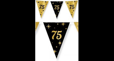 75 jaar Leeftijd verjaardag vlaggetjes - 4x stuks - zwart/goud - 10 meter - versiering - feestartikelen