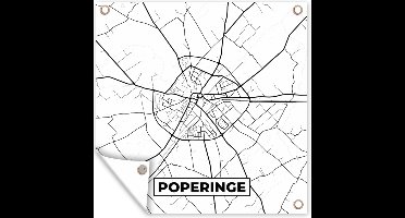 Tuinposters België – Poperinge – Stadskaart – Kaart – Zwart Wit – Plattegrond - 50x50 cm - Tuindoek