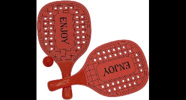 Houten beachball set - rood - Strand balletjes - Rackets/batjes en bal - Tennis ballenspel