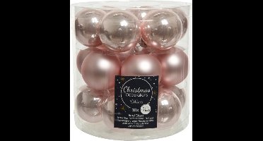 Decoris Kleine kerstballen - 18x st - lichtroze - D4 cm - glas - kerstversiering